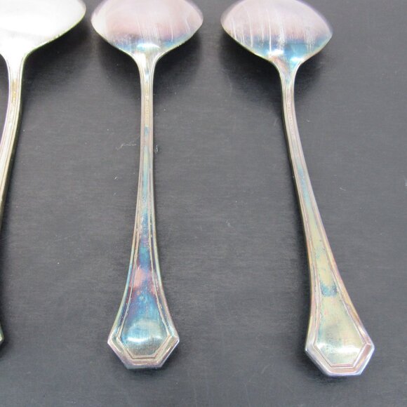 Reed & Barton Pompeian Greek Key & Scrollwork Design Soup Spoons Set of 4 Vntg - Picture 9 of 12
